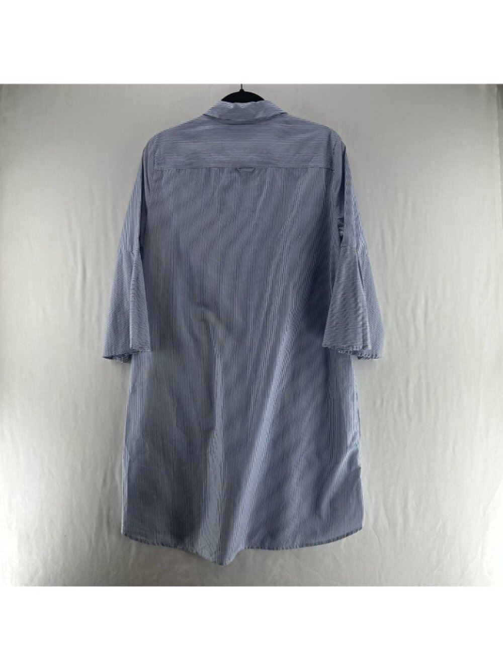 Joes Jeans Shirt Dress Women L Bell Sleeve Button Up Collared Striped Blue White - Picture 2 of 14
